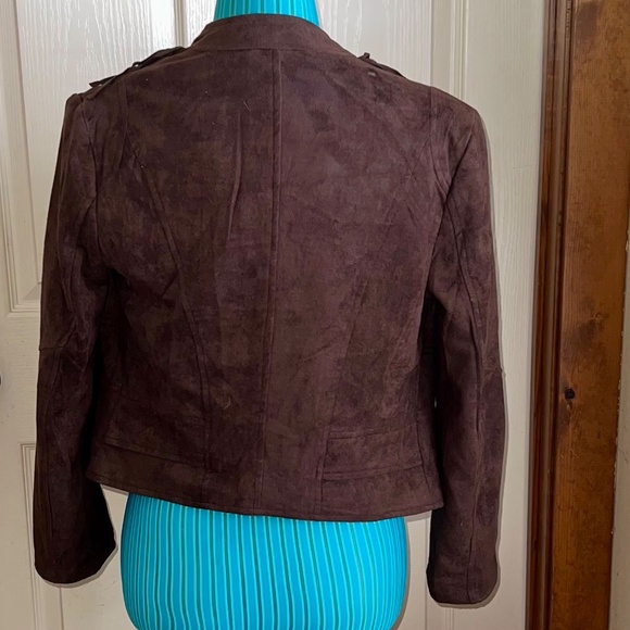 FAUX SUEDE BROWN FRINGE OPEN FRONT LINES JACKET SIZE SMALL - Picture 3 of 5